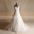 Elegant V-Neck A-line Bridal Dress Lace Applique Beads Bottom Tulle
